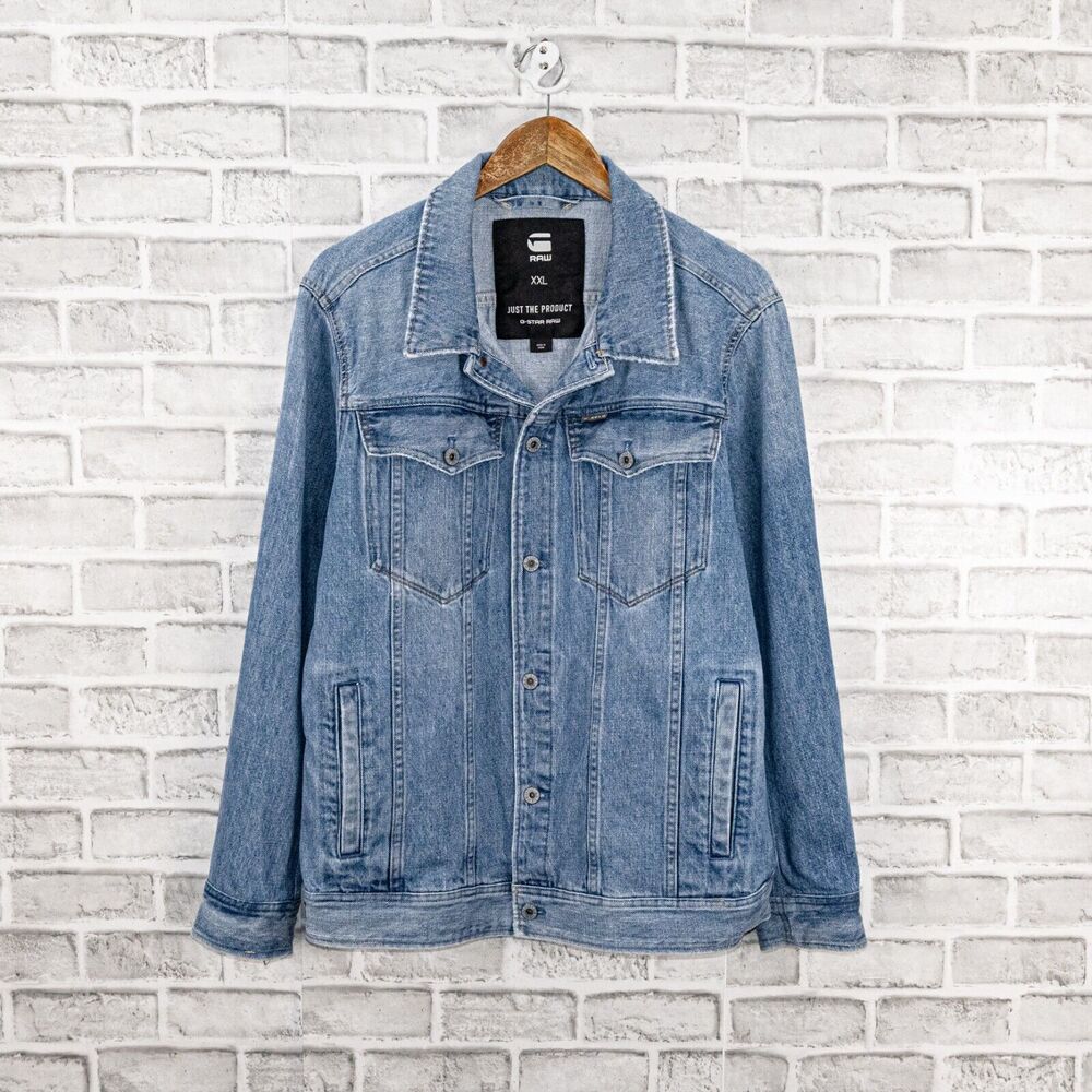 G STAR RAW Men's Trucker Denim Jacket Size Slim 2XL blue Medium wash